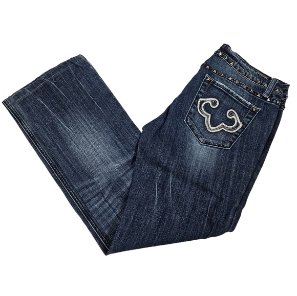 Rerock Express‎ Dark Wash Studded Straight Leg Denim Jeans Size 8 Women's - Picture 1 of 13